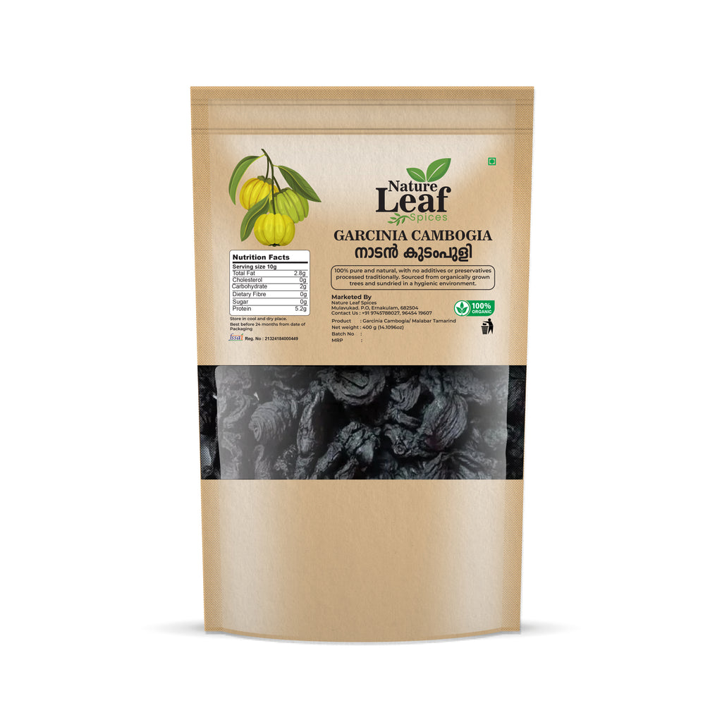 Nature Leaf Spices Garcinia Cambogia, Pure Sun-Dried Malabar Tamarind, Kudam Puli, Organic, No Preservatives, Whole Form, 400g